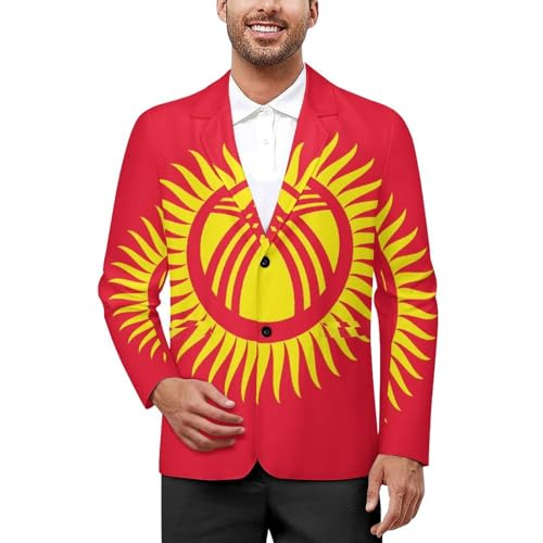 Kyrgyzstan Kyrgyz Flag Yellow Sun Classic Suits Blazer for Men Business Tuxedo Jacket Sport Coat Two Buttons