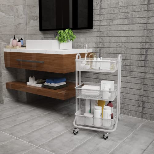 Designa 3-Tier Rolling Utility Cart Storage Shelves Multifunction, Metal Mesh Baskets, Pantry Cart With Lockable Wheels, Gray #TOP5