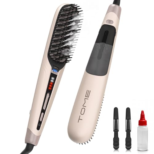 Tome Steam Hair Straightener Brush, 3-in-1 Ionic Straightening Comb with
