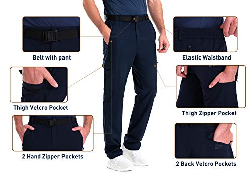 Clothin Men's Elastic-Waist Travel Pant Stretchy Lightweight Pant Multi-Pockets Quick Dry Breathable(Blue L-32) #TOP4