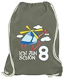 HARIZ Turnbeutel Ich Bin Schon Acht Hubschrauber Wolken 8 Geburtstag Bday Geschenk Plus Geschenkkarten Olive Grün One Size