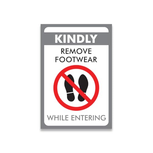 Zackzik Remove Your Shoes Vinyl Signboard for Door Entry, Easy Stick-On Notice for Hospitals, Prayer Halls, Clinics and Clean Zones (GREY)