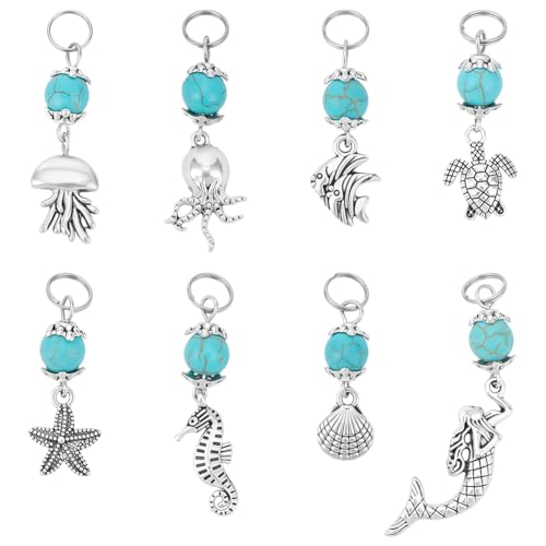 PH PandaHall 64pcs 8 Styles Ocean Animals Charms Tibetan Mermaids