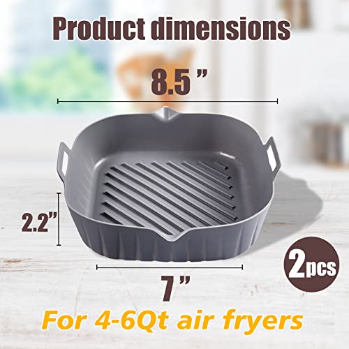 Golden Associate Silicone Liners Square 8 Inches For Air Fryer, 2 Pcs Non-Stick Food-Grade Reusable Silicone Pot Baking Tray #TOP6