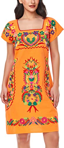 Image of YZXDORWJ Women Mexican Embroidered Dress Ruffle Collar Sleeveless