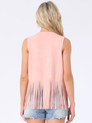 Image of Allegra K Women's Fringe Top Vest Open Front Western 70s Outfits Faux Suede Tassel Cardigan