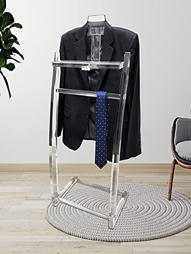 Acrylic Valet Stand - Clothes Valet with Suit Jacket Rack, Pants Hangers Garment Rack for Coat, Trousers, Shirt - Floor Standing Clothing Hanger Organizer for Mens Wardrobe Storage by Designstyles - Thumbnail 3