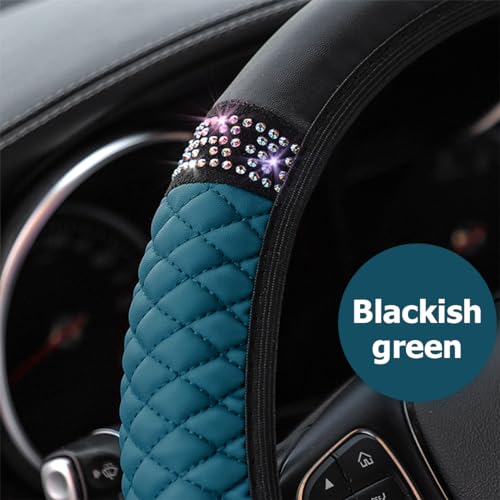Image of Osilly Bling Car Steering Wheel Cover, 15 Inch Rhinestones Soft Leather Elastic Steering Wheel Protector, Sparkly Crystal Diamond for Women Girls (Black Green)