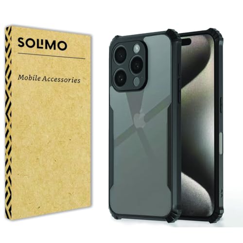 Image of Amazon Brand - Solimo Shockproof Crystal-Clear Back Cover for iPhone 16 Pro Max | 360 Protection (PC & TPU, Black Bumper)