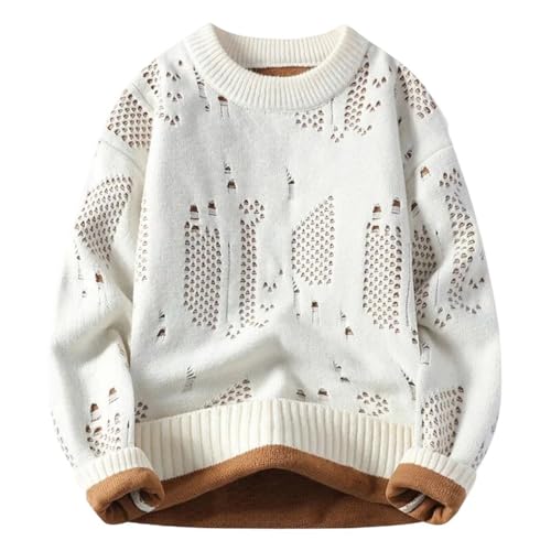 Men's Ripped Knit Round Neck Solid Color Sweater