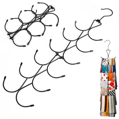 Qaestuan 1 Perchas para Bufandas, con 12 Ganchos, Bufandas Estante Giratorio de 360°, Perchas para Cinturones Plegable, para Chales, Cinturones, Corbatas (Negro)