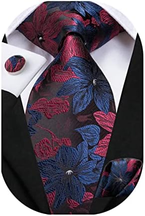 Hi-Tie Woven Silk Solid Tie Handkerchief Cufflinks Set for Men