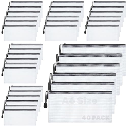 40 Stück Dokumententasche A6 Weiße Dokumententasche Abheftbar Dokumentenmappe A6 mit Reißverschluss Mesh Kunststoff Reißverschlusstasche für Dokumente, Papier, Prüfungsblatt, Kosmetik