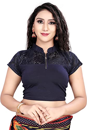 Image of Women's Cotton Short Sleeve Classic Blouse (SC-111-NEVY- Navy Blue 38)