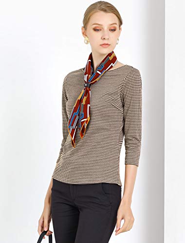 Allegra K Women's Work Office 3/4 Sleeve Boat Neck Houndstooth Knit Top Blouse Small Brown #TOP1