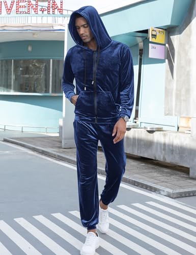 LecGee Mens Tracksuit Long Sleeve Full Zip Velour Hoodie Jacket Jogger Sweatpants Casual Velvet Sweatsuits Set M-3XL3