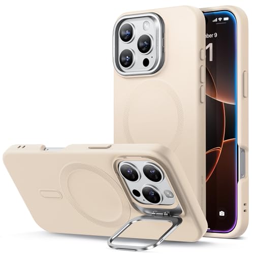 ESR for iPhone 16 Pro Case, Silicone Case with Stand, Compatible with MagSafe, Military-Grade Protection, Built-In Camera Stash Stand, Magnetic Phone Case for iPhone 16 Pro, Cloud Series, Li