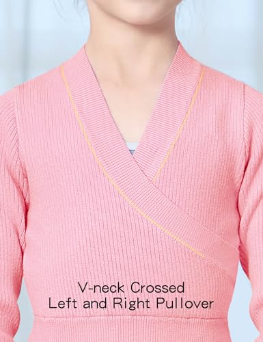 Image of Dance Sweater for Girls Long Sleeve V-Neck Top Sweater for Ballet /Gymnastics /Sports