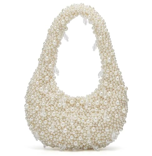 Trendy Pearl Shoulder Purse for Women Small Y2k Tote Bags for Party Rhinestone-Encrusted Designer Handbags