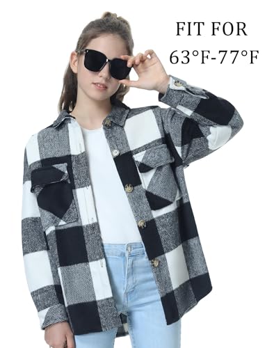 Image of Mebius Girls Shacket Jacket Long Sleeve Plaid /Corduroy Color Block Button Down Casual Collared Shirt with Pocket