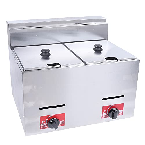 Gas Fryer, 2 * 5.3QT Commercial Large Propane Fryer Table Top Gas Fryer with 2 Baskets & 2 Lids, Stainless Steel Deep Double Cylinder Gas Fryer, Countertop Propane Fryers for Home Kitchen