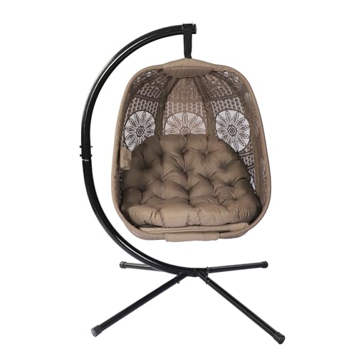 olofable Hängesessel mit Gestell Sonnenblume Ei-Stuhl - Handgeflochtener Hängestuhl mit wasserfester Sitzauflage für Garten, Balkon & Innnenbereich - Gemütlicher Schaukelstuhl für Erwachsene