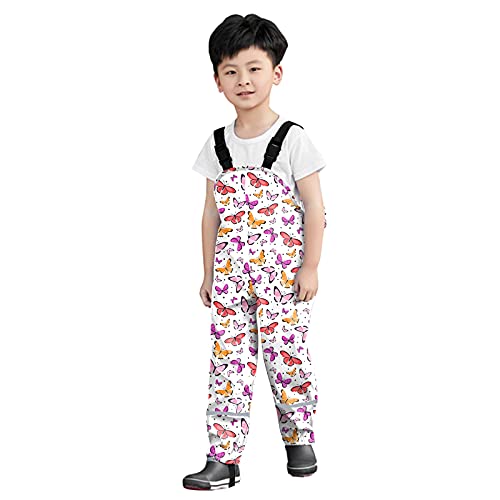 Kids Rain Pants Toddler Boys Girls Butterfly Printed Suspender Waterproof Muddy Play Bib Overalls Outdoor Rainwear4