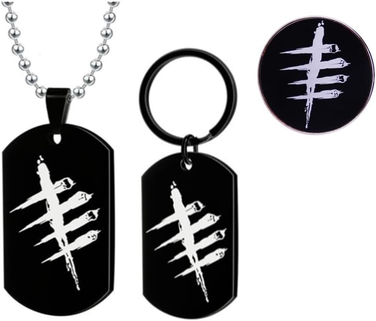 3pcsSet Engraved Merchandise Pendant Keychain Necklaces Sets and Brooch Pin Stainless Steel Black Pendants Necklace Key chain Brooch Pins