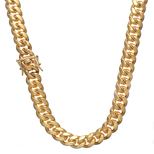 KoyunWong Hip Hop 18K Gold Plated Iced Cuban Link Chain Real Heavy Solid 13mm Thick Stainless Steel Necklace or Bracelet With Box Clasp for Mens Boys