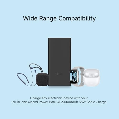 Xiaomi Power Bank 4i 20000mAh 33W Super Fast Charging PD | Power Delivery | QC 3.0|Type C Input & Output |Triple Output Ports|Classic Black|Supports Android,Apple, Tablets, Earbuds, Watches etc (MI) 8