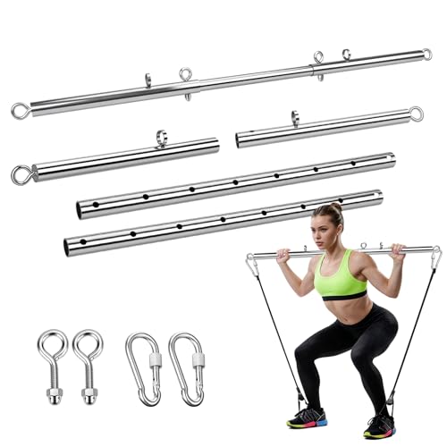 Expandable Spreader Bars Set Adjustable Workout Pilates Bar with Heavy Duty Exercise Stainless Steel Foldable Bar for Home Gyms Tools. (Silver)