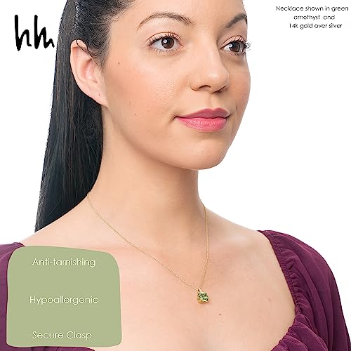 Nicole Miller Green Square Amethyst Necklace 14K Yellow Gold Plated On 925 Sterling Silver Necklace For Women 18 Inch Chain February Lavender Birthstone Created White Sapphire Accents Fine Jewelry #TOP2