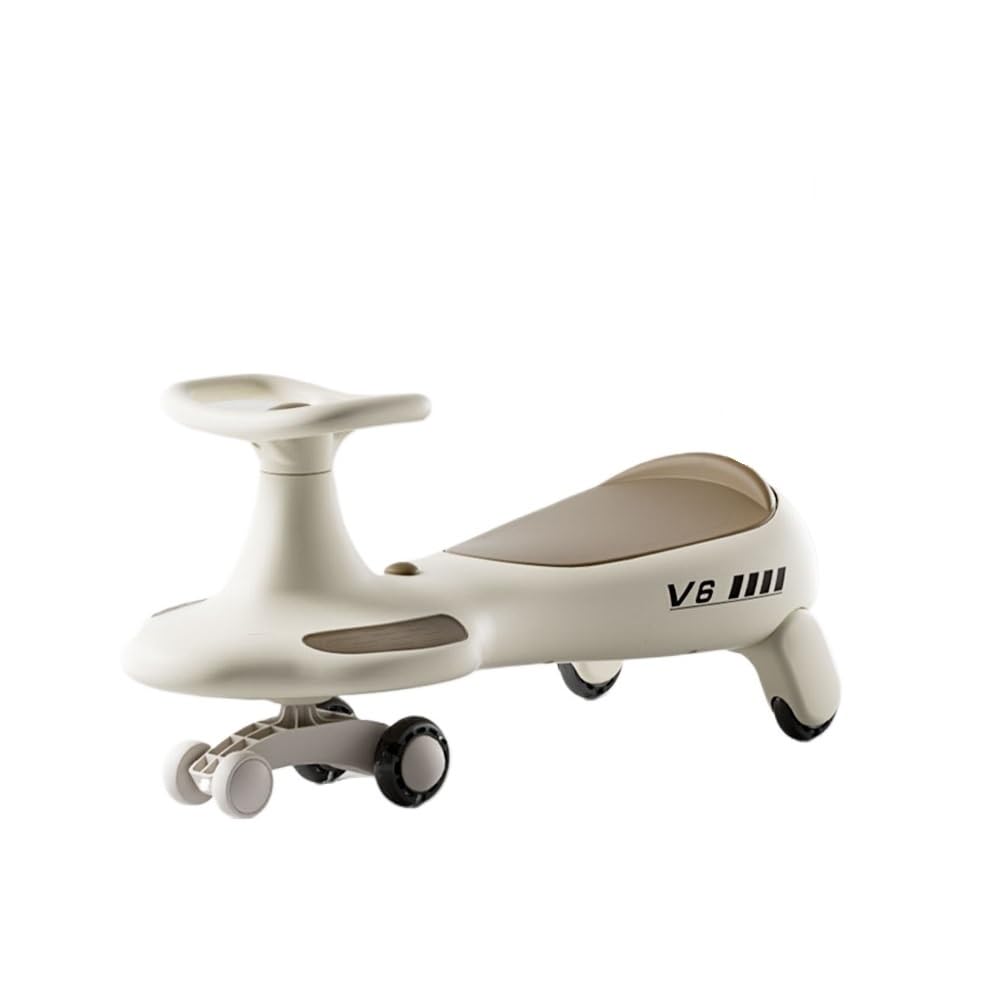 SDGBCXD Swing Car, Wiggle Car Swing With Under-Seat Storage Flashing Wheels Music Uses Twist, Turn(Khaki,No Push handle)
