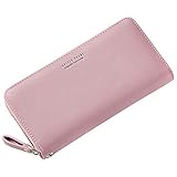 Größe: ca.19cm*10cm*2cm Geldbörse Leder Damen Portemonnaie Groß Geldbeutel Frauen mit Reißverschluss Goldbörsen Damen Lang (Rosa)