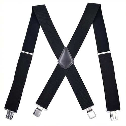 Tirantes para hombre X de 5 cm de ancho con cintas elásticas ajustables y pinzas fuertes en negro