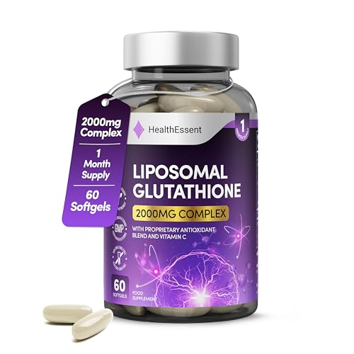 HealthEssent Liposomal Glutathione Superior Bioavailability 2000mg Blend with Proprietary Antioxidant Complex Hyaluronic Acid Alpha Lipoic Acid Vitamin C Strong Antioxidant 60 Vegan Softgels