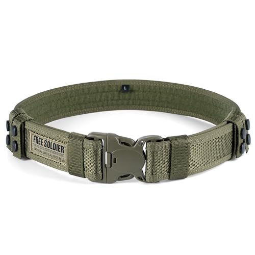 FREE SOLDIER Cinturón táctico de combate, cinturón externo ajustable, utilidad militar, para equipo de policía, para ejército, caza, actividades al aire libre (verde militar)