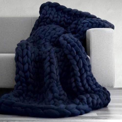 WJHDWYD Knitted Blanket Chunky Knit Throw Chunky Knitted Blanket Knit Blanket Grey Throws For Sofa Large Knitted Bed Throw Blankets For Beds(Navy Blue,100X120)
