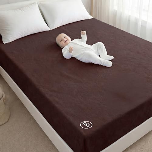 Image of Btag Baby Waterproof, Super Soft Fast Drying Mattress Protector | Extra Absorbent, Anti-Itching Sheet for New Born,Toddler (Size 200x210 cm, Pack of 1, Chocolate)
