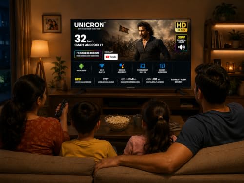 Image of UNICRON 32 inch smart tv Android Frameless Smart LED TV HD Ready Built-in WiFi | HDMI & USB Connectivity | Built-in Apps Compatible,YouTube, Netflix, Prime Video More (Black)