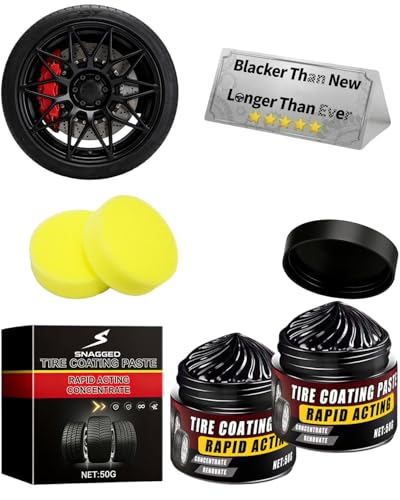 Premium Tire Coating Trim Restorer Bring Back Original Deep Black Shine Rubber Plastic Car Polishing Balm Cream Wax Wheel Sponge Nourish Renewal Restores Care Gloss Interior Auto Cleaning(2pcs)
