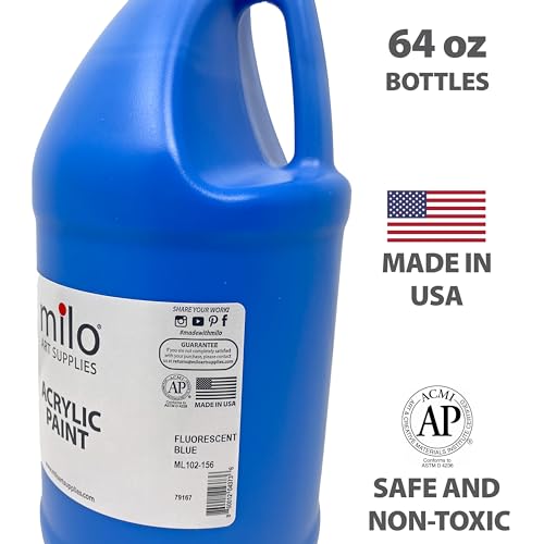 milo Fluorescent Blue Neon Acrylic Paint | 64 oz Bottle Half Gallon | Glows UV in Black Light | Non-Toxic Made in USA | Bulk Art Paint for Party, Student, Classroom, Artist by milo - Used condition - Image 2