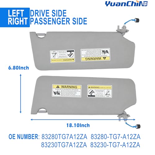 YUANCHINB Driver & Passenger Side Sun Visor Compatible with 2017 2018 2019 2020 2021 Honda Pilot Ridgeline with Mirror and Light Replaces 83230-TG7-A12ZB 83280-TG7-A12ZB, Gray by YUANCHINB - Image 2