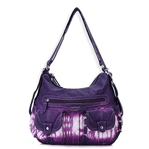 Angel Barcelo Womens Multifunctional Shoulder Hobo Bag Soft Leather Messenger Crossbody Purse Satchels Handbags with Zipper Purple