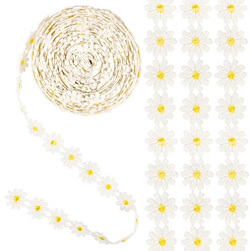 QXUJI 10 Yards Daisy Decorating Lace Trims, Daisy Sunflower Ribbon