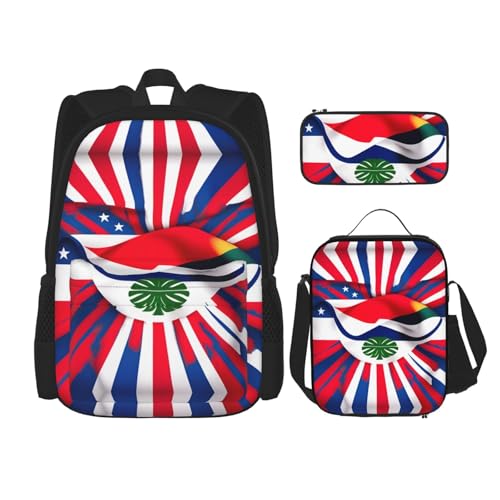 Costa Rica Flag 3-Piece Set Backpack, Lunch Bag, And Pencil Case, Casual Cute Sets For Travel And College