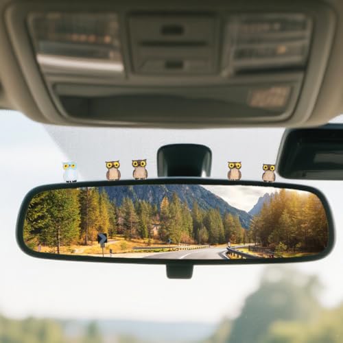 ANFTDCO 6PCS Owl Car Dashboard Decoration, Mini Cute Creative Vehicle Rear View Mirror Ornaments, Funny Automotive Interior Center Screen Dash Decor, Universal for SUV Automobile Truck
