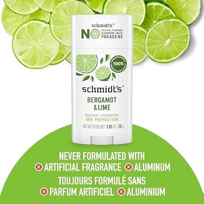 Schmidt's Natural Deodorant, Aluminum Free | Bergamot and Lime | 24 Hour Protection | Vegan | 2.65 oz