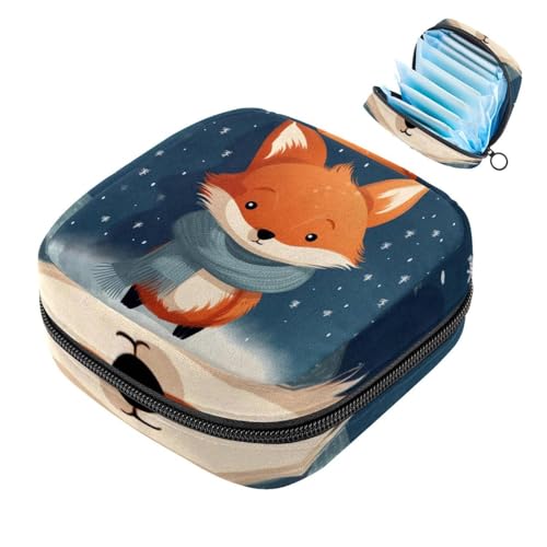 Borsa mestruale,Sacchetto di immagazzinaggio del tovagliolo sanitario,Volpe del fumetto invernale,Borsa del tampone per la borsa