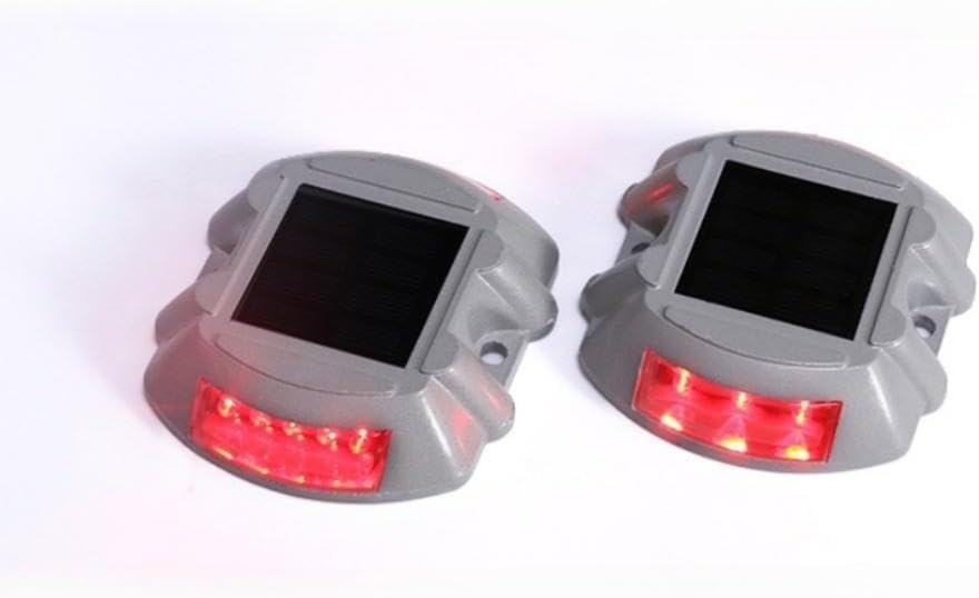 Wokyo 1PCS Outdoor Solar Deck Lights, LED Solar Driveway Lights IP68 Waterproof Driveway Markers, Aluminium Solar Sidewalk Lights for Step, Driveway, Pathway, Yard (1, Red Always on)